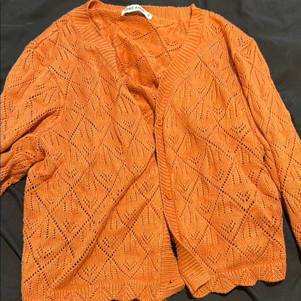 Grace Karin Orange Diamond Knit Cardigan